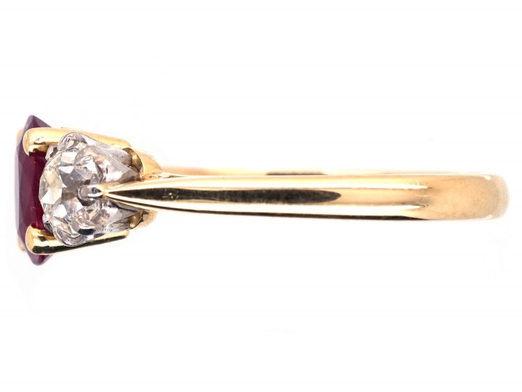 18ct Gold Ruby & Diamond Three Stone Ring