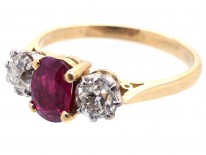 18ct Gold Ruby & Diamond Three Stone Ring