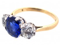 3 Carat Sapphire & Diamond Three Stone Ring