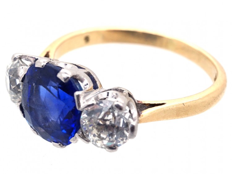 3 Carat Sapphire & Diamond Three Stone Ring