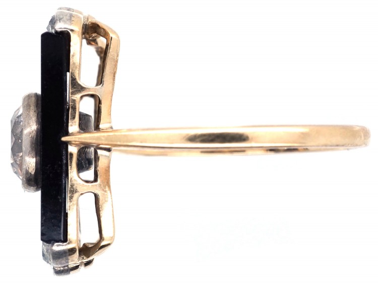 Art Deco 18ct Gold, Diamond & Onyx Plaque Ring