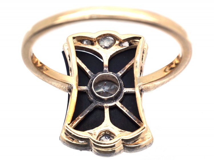 Art Deco 18ct Gold, Diamond & Onyx Plaque Ring