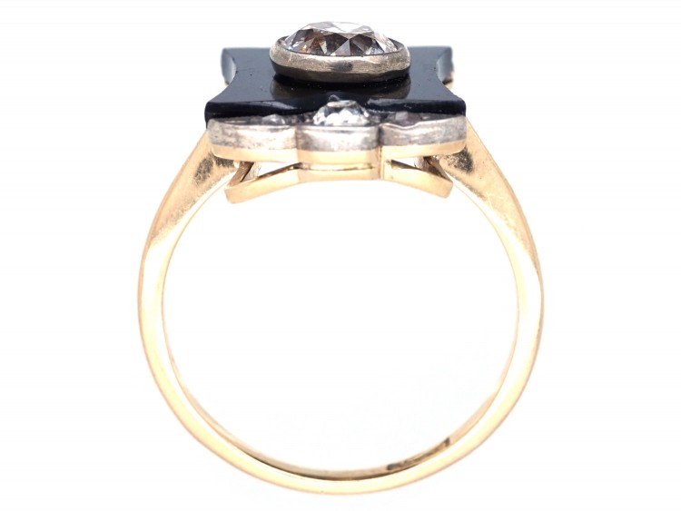 Art Deco 18ct Gold, Diamond & Onyx Plaque Ring