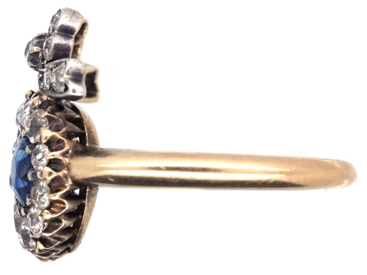 Victorian Double Heart Ring set with a Sapphire, Ruby & Diamonds