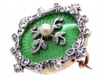 Edwardian 15ct Gold, Green Enamel, Natural Pearl & Diamond Brooch