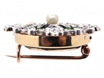 Edwardian 15ct Gold, Green Enamel, Natural Pearl & Diamond Brooch