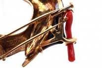 18ct Gold Coral & Onyx Bird Brooch by Boucheron