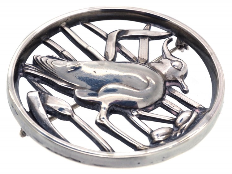 Georg Jensen Silver Brooch of a Lapwing in Bullrushes