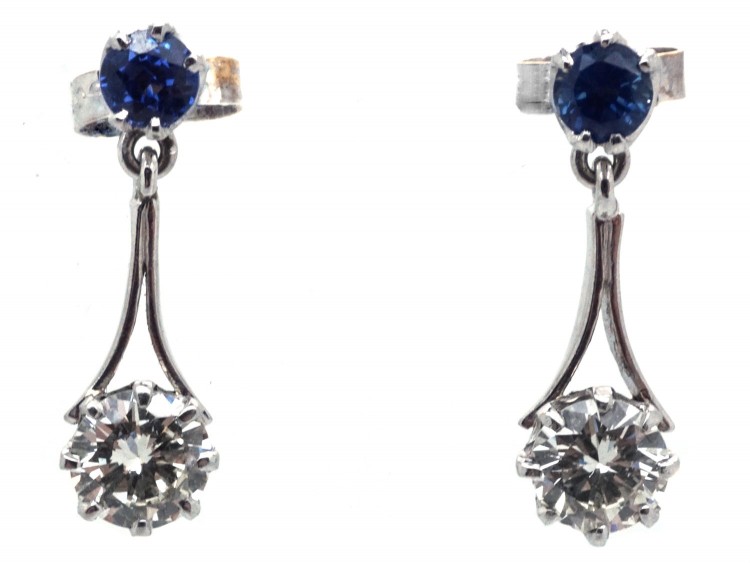 Art Deco Sapphire & Diamond Drop Earrings