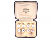 9ct & 18ct Gold Dress Set with Cufflinks Buttons & Studs set with Mother of Pearl & Sapphires