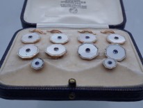 9ct & 18ct Gold Dress Set with Cufflinks Buttons & Studs set with Mother of Pearl & Sapphires
