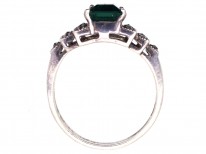 Silver, Marcasite & Green Paste Art Deco Ring