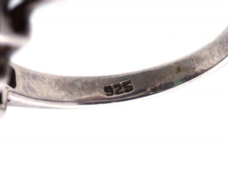 Silver, Marcasite & Green Paste Art Deco Ring
