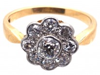 Edwardian 18ct Gold & Platinum Diamond Daisy Cluster Ring