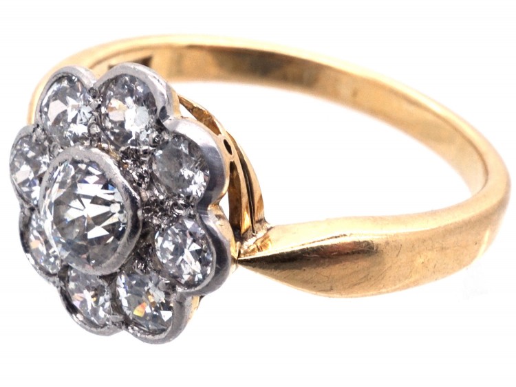 Edwardian 18ct Gold & Platinum Diamond Daisy Cluster Ring
