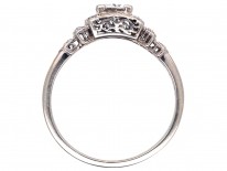 Art Deco 18ct White Gold Diamond Solitaire Ring with Diamond Shoulders