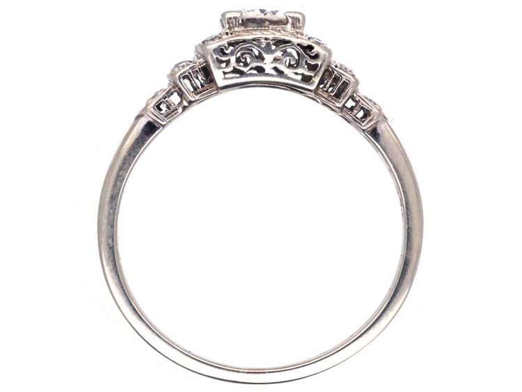 Art Deco 18ct White Gold Diamond Solitaire Ring with Diamond Shoulders
