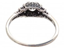 Art Deco 18ct White Gold Diamond Solitaire Ring with Diamond Shoulders