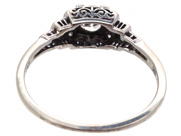 Art Deco 18ct White Gold Diamond Solitaire Ring with Diamond Shoulders