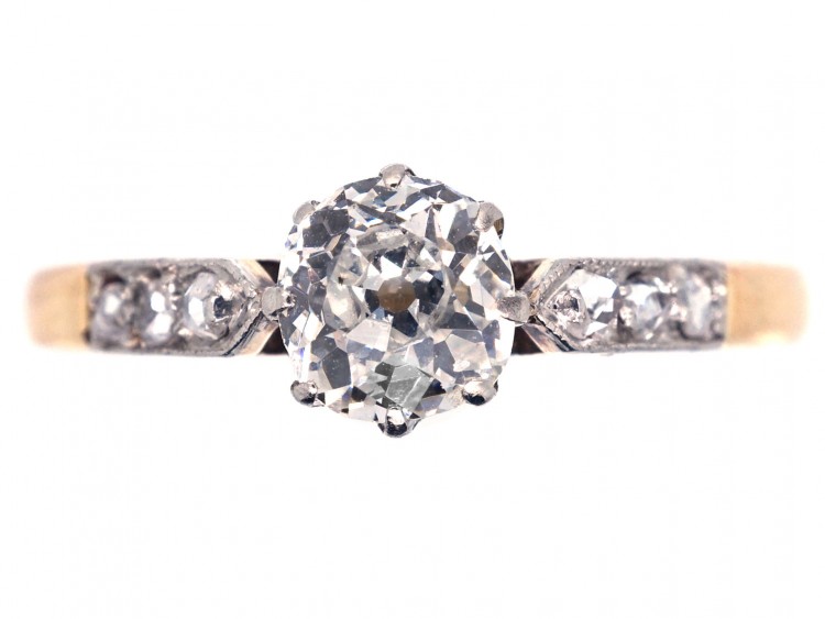 Art Deco Diamond Solitaire Ring with Diamond Set Shoulders