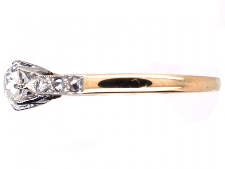 Art Deco Diamond Solitaire Ring with Diamond Set Shoulders