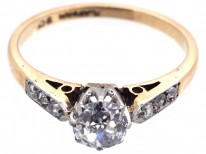 Art Deco Diamond Solitaire Ring with Diamond Set Shoulders