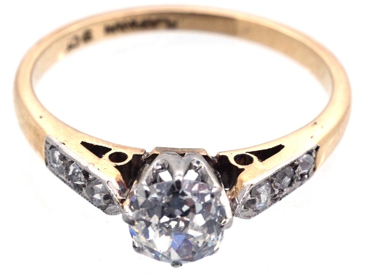 Art Deco Diamond Solitaire Ring with Diamond Set Shoulders
