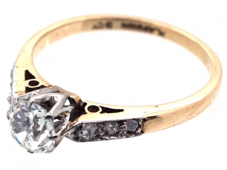 Art Deco Diamond Solitaire Ring with Diamond Set Shoulders
