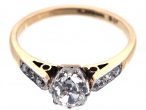 Art Deco Diamond Solitaire Ring with Diamond Set Shoulders