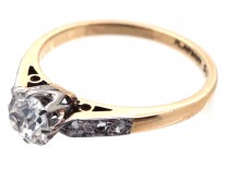 Art Deco Diamond Solitaire Ring with Diamond Set Shoulders