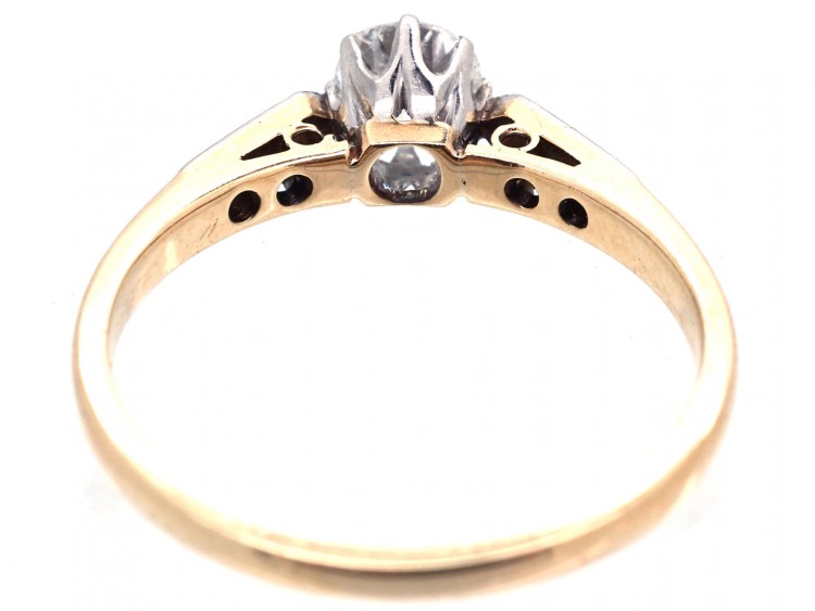 Art Deco Diamond Solitaire Ring with Diamond Set Shoulders