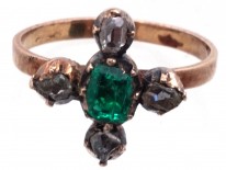 Georgian Miniature Gold, Emerald & Diamond Ring