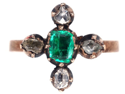 Georgian Miniature Gold, Emerald & Diamond Ring