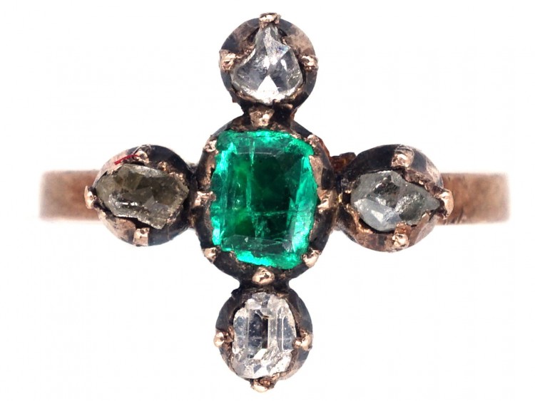 Georgian Miniature Gold, Emerald & Diamond Ring