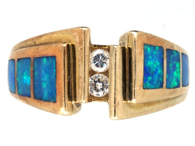 14ct Gold, Opal & Diamond Modernist Ring