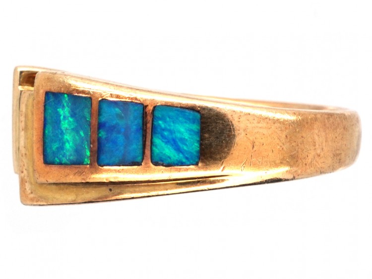 14ct Gold, Opal & Diamond Modernist Ring
