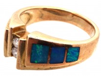 14ct Gold, Opal & Diamond Modernist Ring