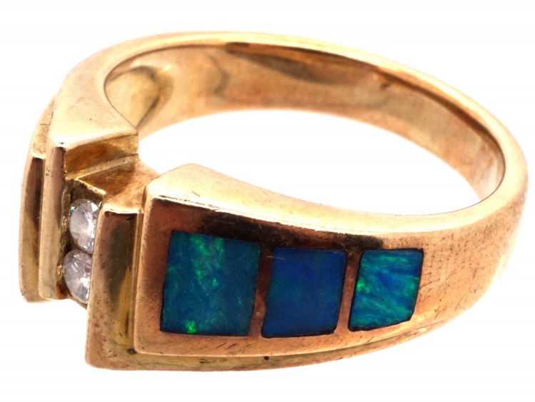 14ct Gold, Opal & Diamond Modernist Ring
