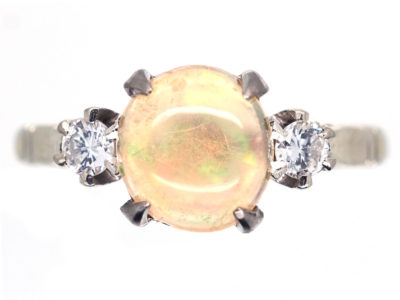 18ct White Gold & Platinum Water Opal & Diamond Ring