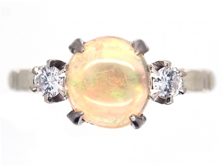 18ct White Gold & Platinum Water Opal & Diamond Ring