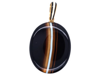 Victorian 18ct Gold & Banded Onyx Oval Pendant with Locket Back