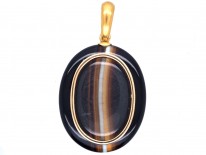 Victorian 18ct Gold & Banded Onyx Oval Pendant with Locket Back