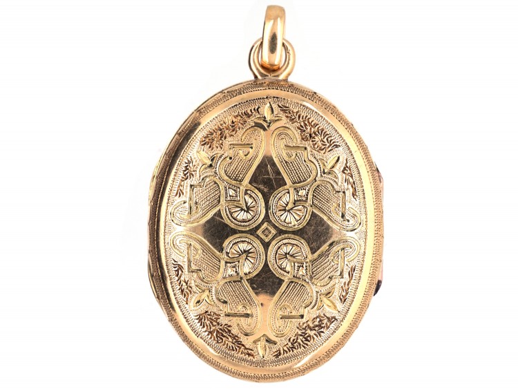 Victorian 15ct Gold Oval Locket with Enamel & Diamond Butterfly