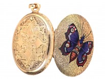Victorian 15ct Gold Oval Locket with Enamel & Diamond Butterfly