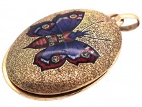 Victorian 15ct Gold Oval Locket with Enamel & Diamond Butterfly