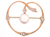 Edwardian 18ct Gold, Pearl & Diamond Heart Shaped Brooch