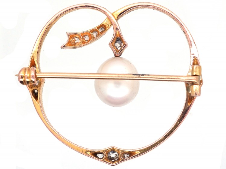 Edwardian 18ct Gold, Pearl & Diamond Heart Shaped Brooch