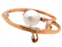 Edwardian 18ct Gold, Pearl & Diamond Heart Shaped Brooch
