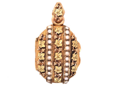 Regency Two Colour 18ct Gold & Natural Split Pearl Ivy Leaf Design Locket