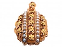 Regency Two Colour 18ct Gold & Natural Split Pearl Ivy Leaf Design Locket
